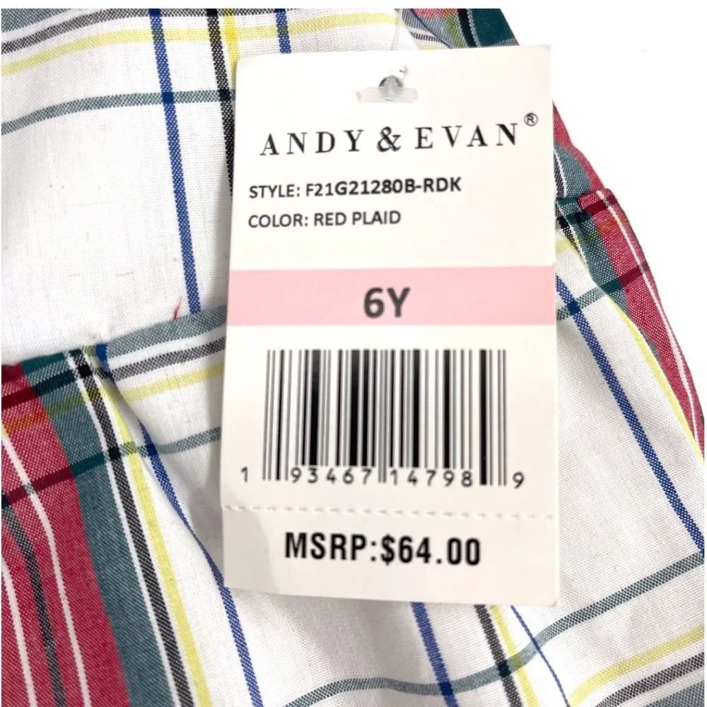 Andy & Evan Plaid Tiered Dress Puff Sleeves NWT Sz 6Y
